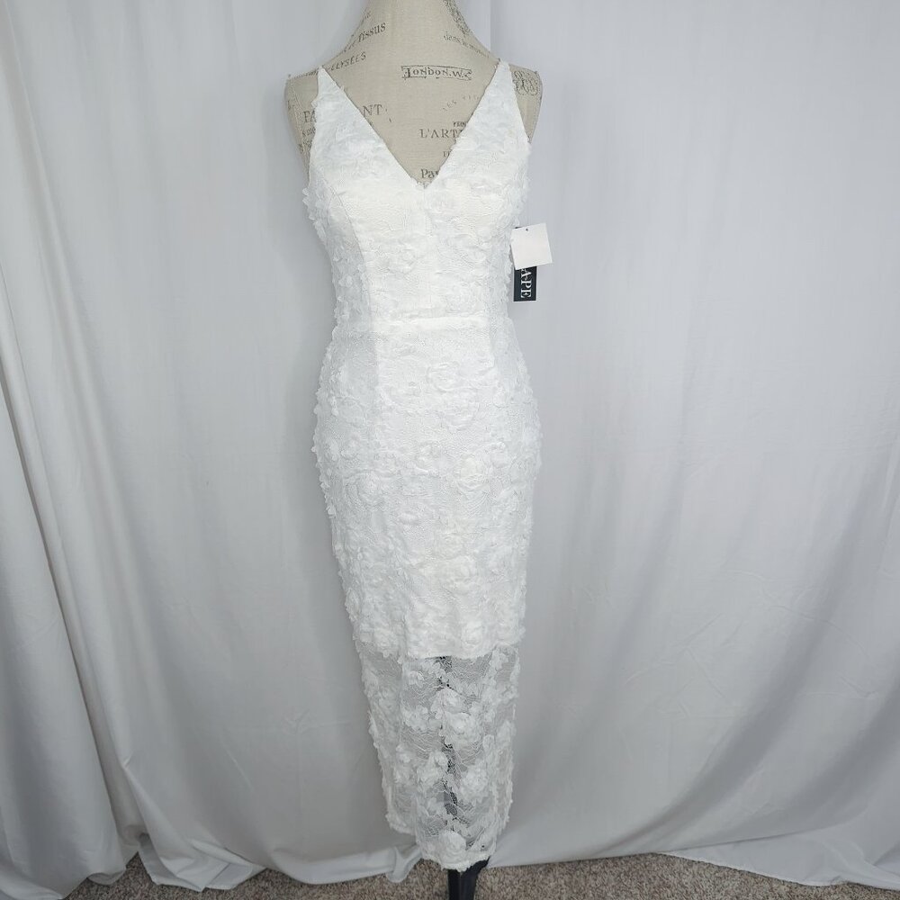 Xscape Lace Dress 4 Small White Midi Bridal Sleeveless